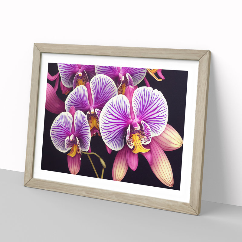 Adventurous Orchid Flowers - Single Picture Frame Print, 46cm H x 64cm W x 2cm D, Oak Framed