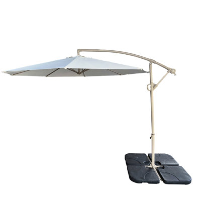 Parasol suspendu en porte-à-faux décalé, auvent en forme de banane, inclinaison et manivelle lisses, convient pour un cadre extérieur beige de 10 pieds au bord de la piscine à 8 pieds, avec abat-jour relaxant à 45 réglages