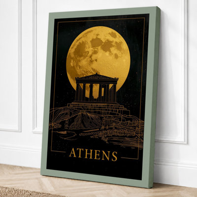 Athens Under Moon Vintage 1 Piece Wrapped Canvas Wall Art