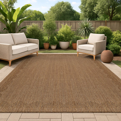 Scallop Border Natural/Jute Easy-Care Indoor/Outdoor Flat Woven Area Rug