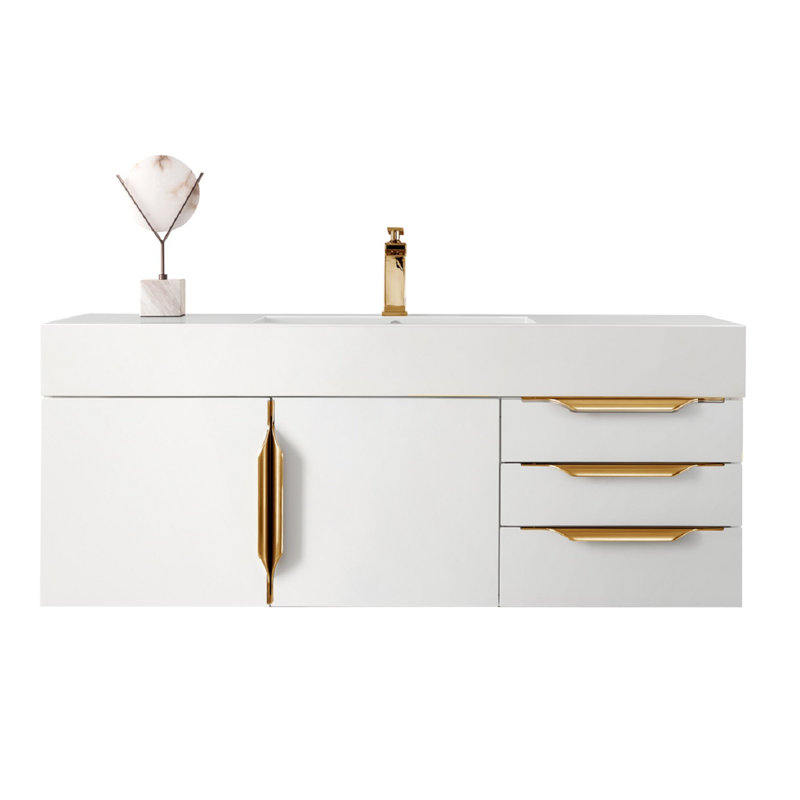 Mercer Island 48'' W Single Vanity, Glossy White, Glossy White, Radiant Gold