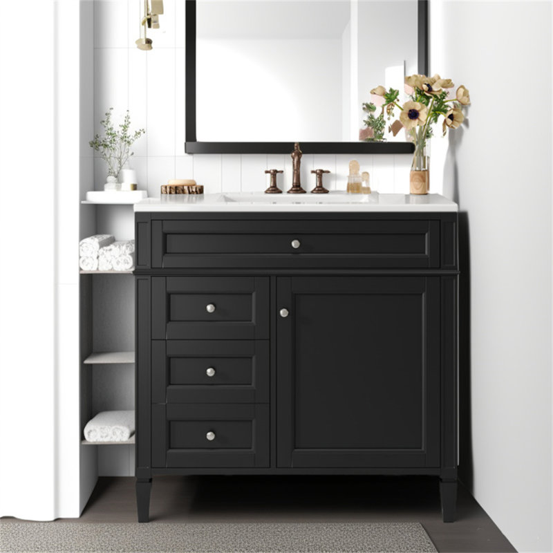 Dannylynn Bathroom Vanity with Top Sink, Bathroom Storage Cabinet with 2 Drawers and a Tip-out Drawer, Black