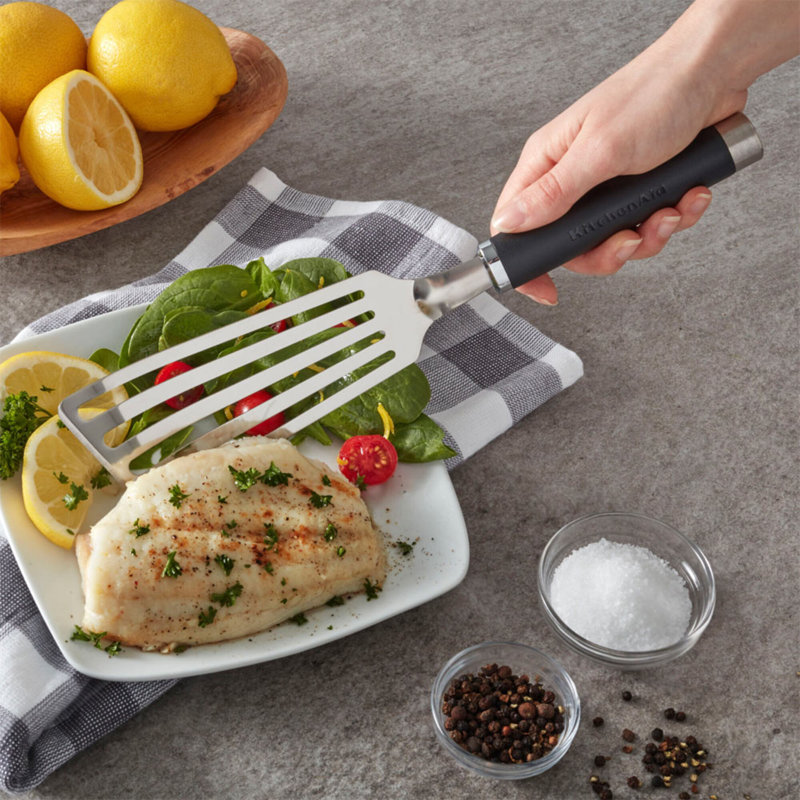 KitchenAid® Gourmet Stainless Steel Flex Turner, One Size, 13.8" L x 2.8" W, Black