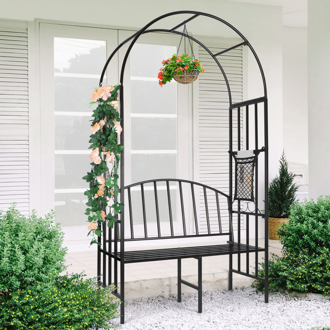 45.3'' W x 20'' D Metal Arbor with Bench in Black JKKOLK