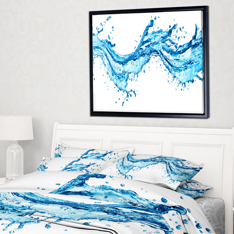 « blue water splashs », reproduction d’impression sur toile tendue encadrée, H 30 po x l 40 po x P 1,5 po