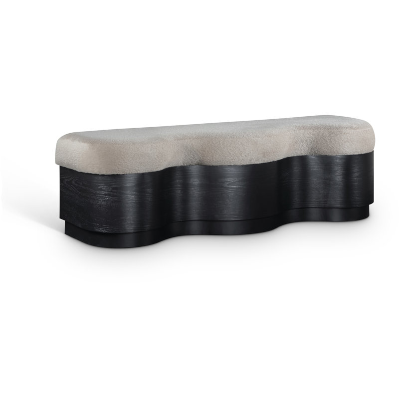 Savoy Mariaclara Velour Fur Fabric Bench, Beige Velour Fabric, Black