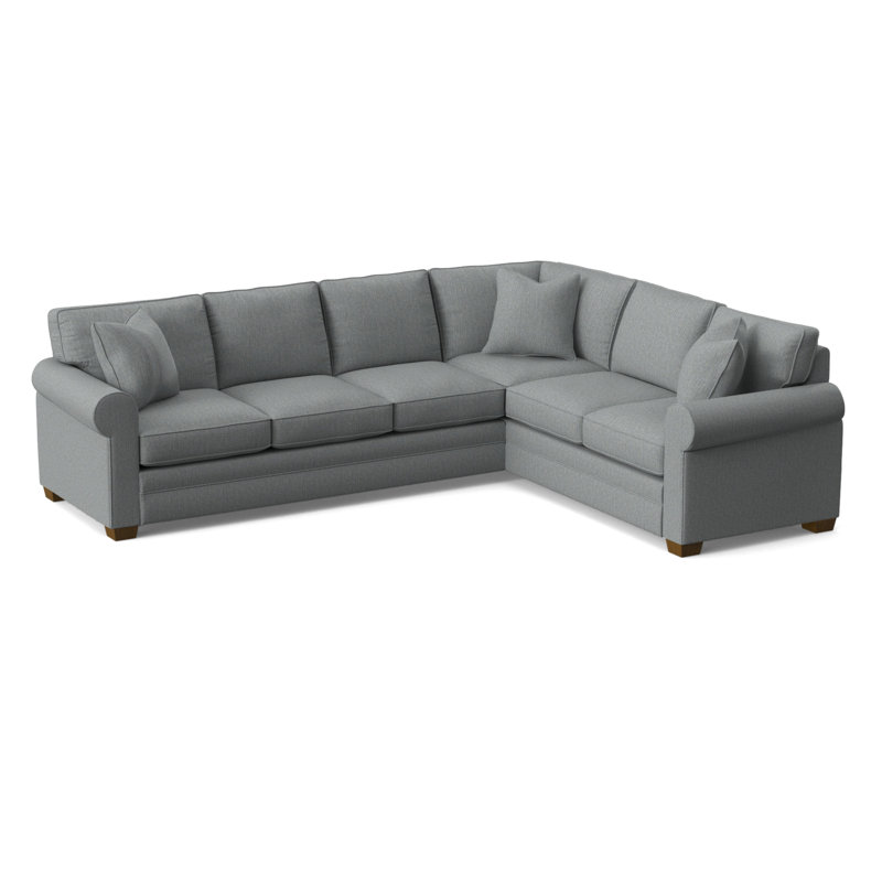 Bedford Upholstered L-Sectional, Havana Finish, Light Blue Performance Fabric; 0851-55, Right Hand Facing