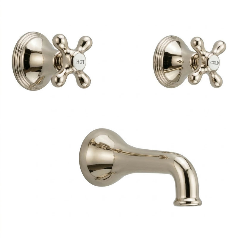 St. Lawrence In-Wall Tub Filler Set Cross Handles by Strom Living, Polished Nickel