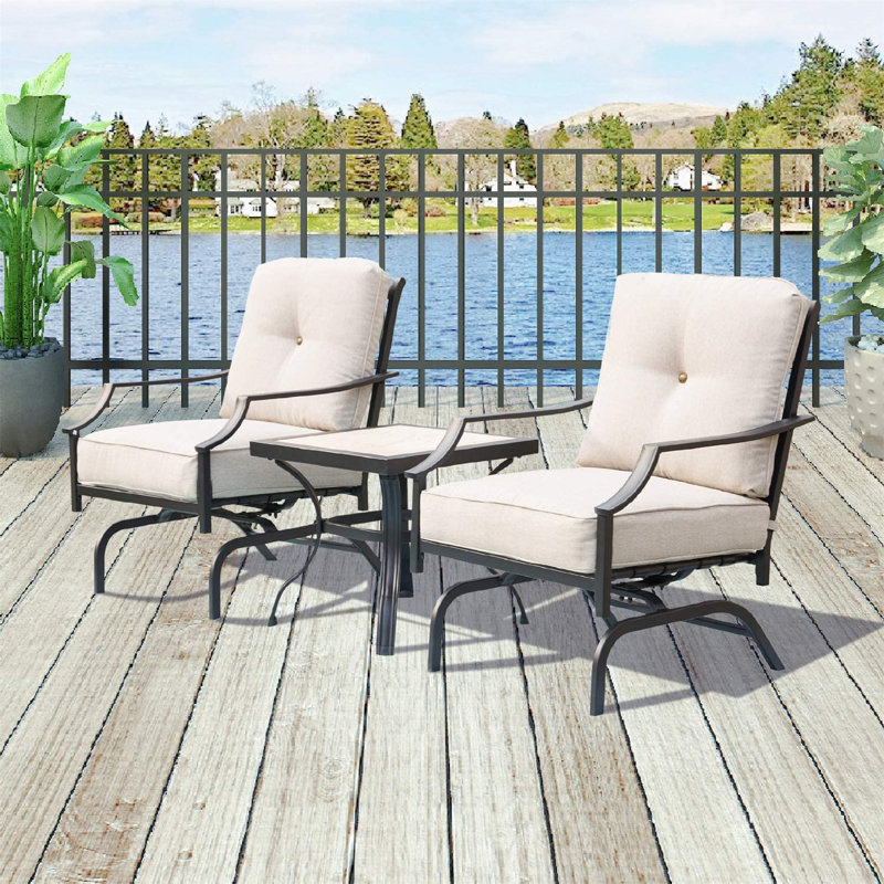 Ensemble berçant d'extérieur 3 pièces avec chaises rembourrées et table d'appoint, Beige