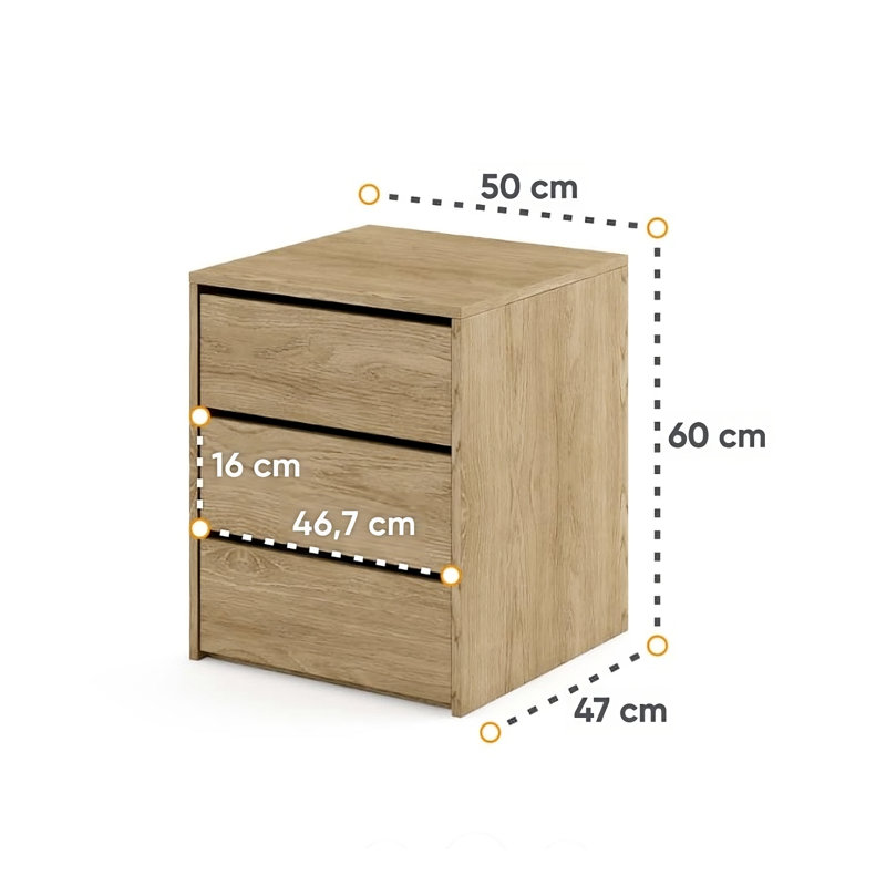 Avo 50 cm W Bedside Table, Oak San Remo