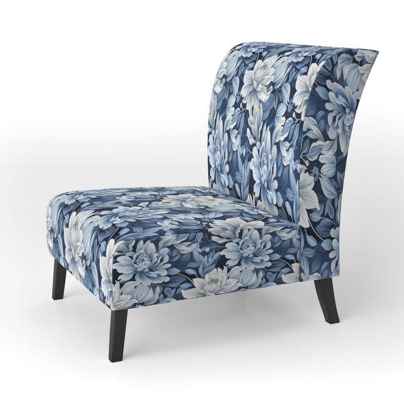 Fauteuil de chambre bleu et blanc pivoines damassées IV - rembourré Cottage