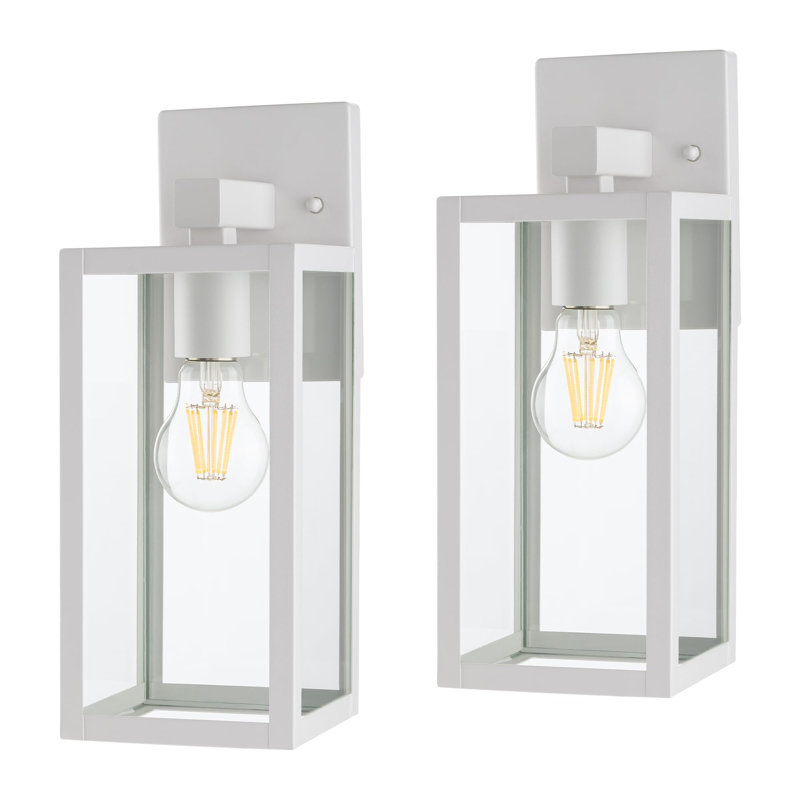 East Grove Home Builder Essentials Heritage Collection 13in Outdoor Wall Light Lantern in Anti-Rust Matte White Finish with Wateproof Clear Glass and E26 Base Lamp (Pack of 2)