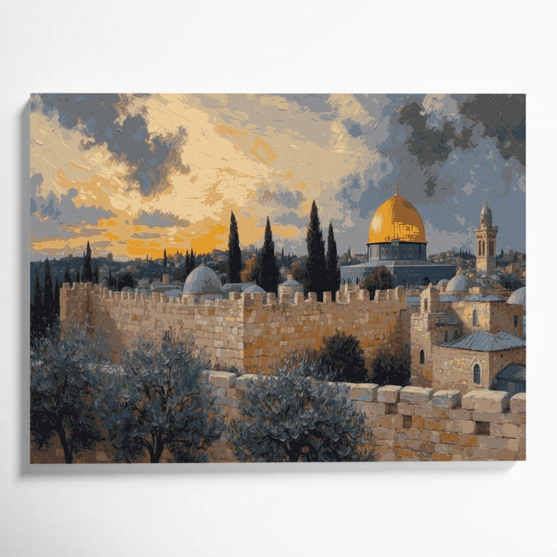 Cities Jerusalem Israel Gray Canvas Wall Art