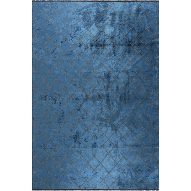 Rapture Geometric Flatweave/Machine Woven Acrylic/Cotton/Rayon Navy Blue Area Rug, Rectangle 7'10" x 11'2"