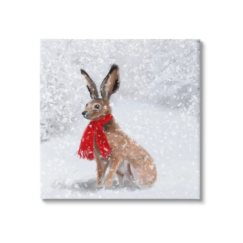 Aw-051-Canvas " Winter Rabbit Scarf Landscape " by Lemon & Sugar Painting Print, 17" H x 17" W x 1.5" D