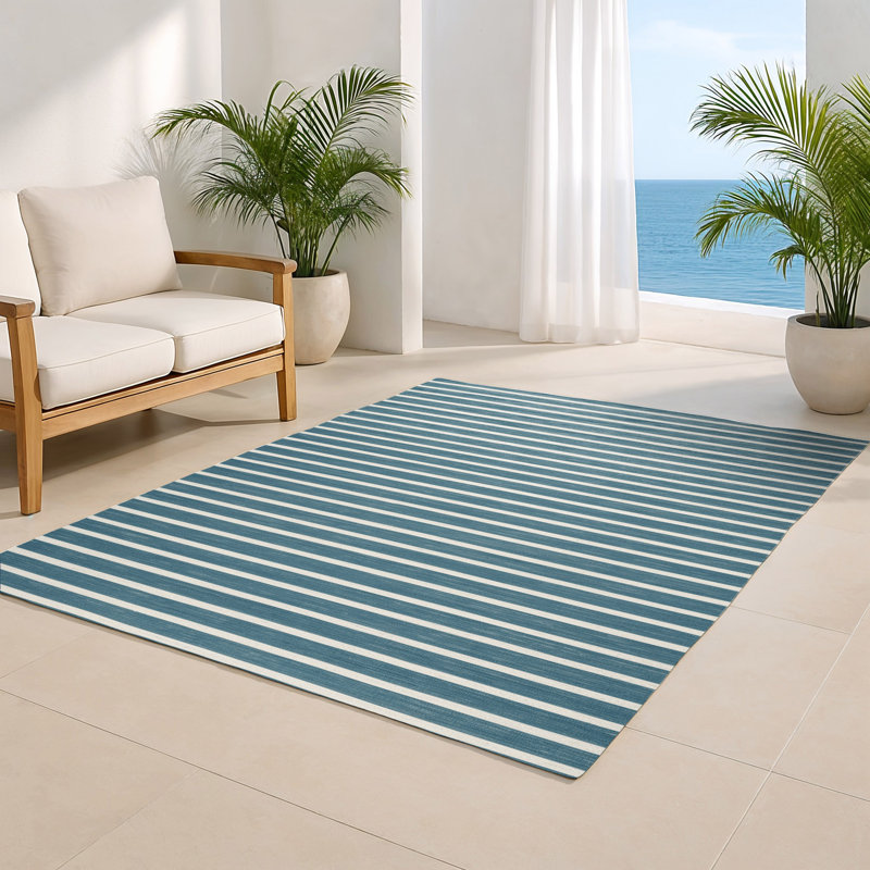 Tapis intérieur / extérieur bleu HorizontalStripes, Rectangle 5 pi x 7 pi