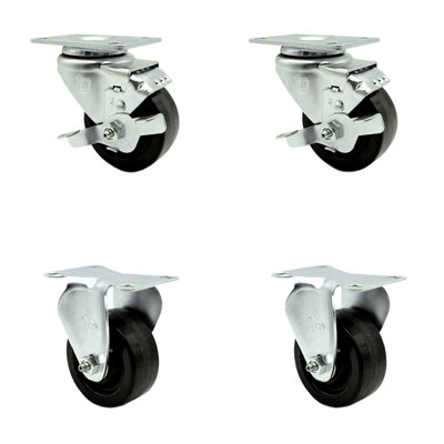 4 Piece Phenolic Wheel Swivel Top Plate Caster Set with 2 Brake 2 Rigid