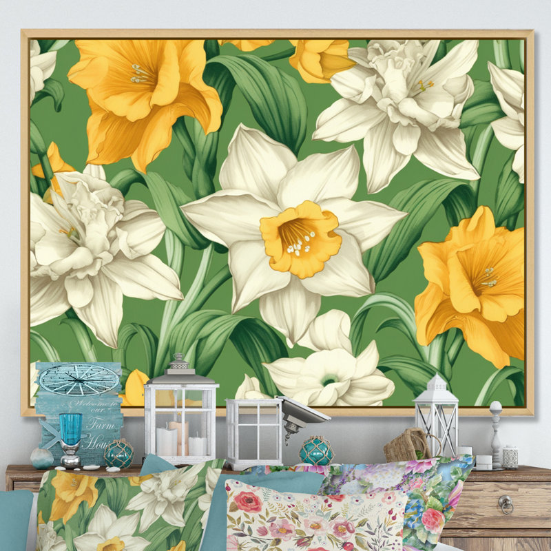 «Yellow White Natures Impression Daffodil I» sur toile, Cadre naturel flottant, H 30 po x l 40 po x P 1,5 po