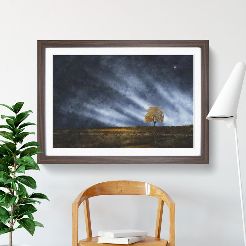 Tree at Dusk Vol.1 - Picture Frame Graphic Art, 27cm H x 36cm W x 2cm D, Walnut