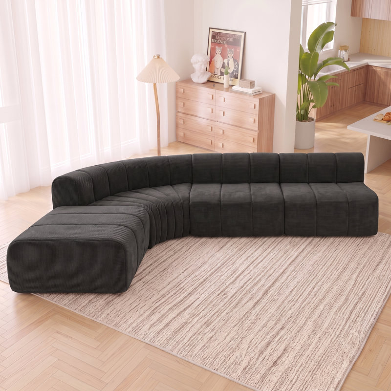 Canapé modulaire moderne semi-courbé avec repose-pieds ajustable, Noir