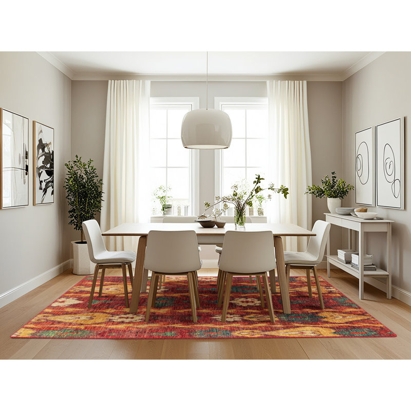 Tapis abstrait beige / rouge, Rectangle 7 pi x 10 pi
