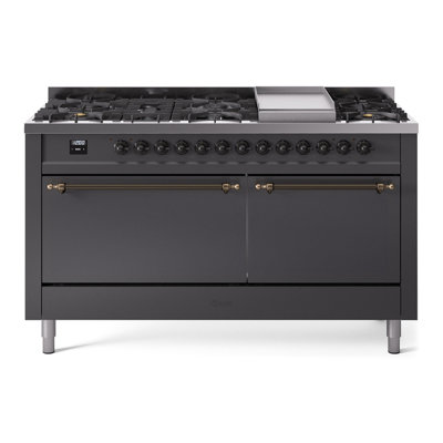 ILVE Nostalgie II Series 60 inch Dual Fuel Range with 9 Sealed Burners, Griddle (Solid Door)