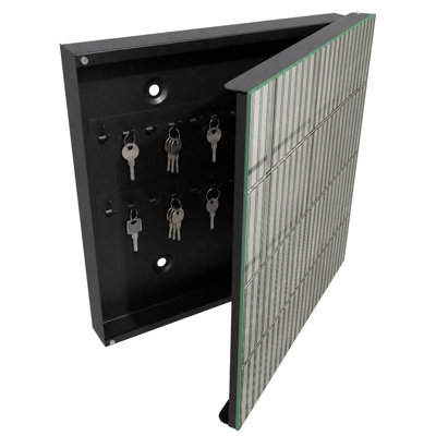 Key storage box, Opens to the left, 30x30x5, Black, Repeating geometric pattern, 