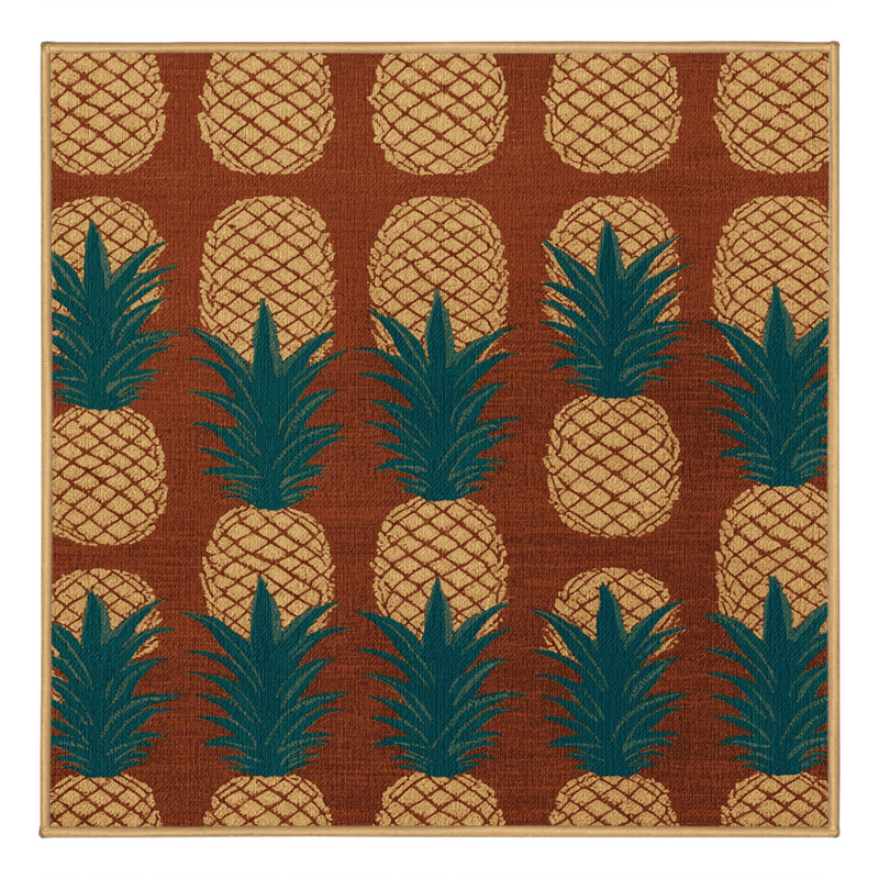 Washable Pineapple Fruits Area Rug, Square 5'