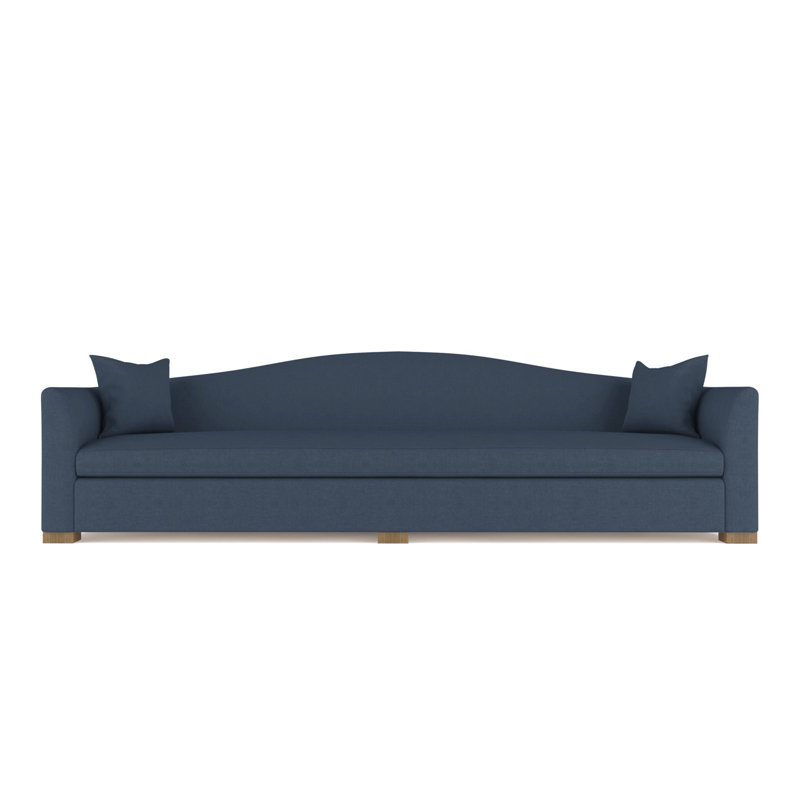 Canapé extra long Horatio Camelback Taper, H 33 po x l 120 po x P 36 po, Patiné, Lin à tissage carré jacinthe