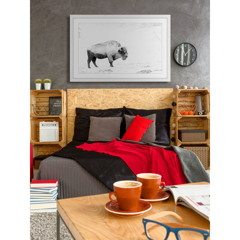 « pâturage bison », reproduction de photo sur papier encadrée, H 30 po x l 45 po x P 1,5 po