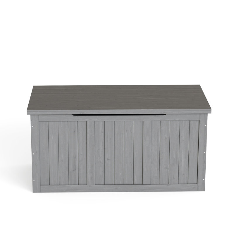 Boîte de rangement d'extérieur en bois massif de 67 gallons avec siège et plateau de table pour la piscine, coussins de patio, outils de jardin, gris, design fonctionnel durable