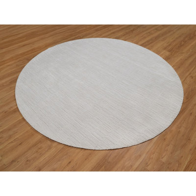 Tapis oriental rond texturé en polyester tissé à la main 8 pi x 8 pi Striee