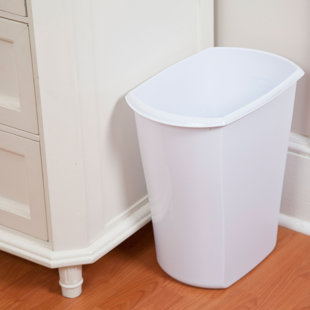 Sterilite 11.3 Gallon D Shape Flat Side Lift Top Lid Wastebasket Trash Can  for Kitchen, Home Office, and Garage, or Workspace, White (6 Pack)