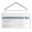 Lit mezzanine double avec toit à baldaquin et armoire de rangement - Loft en bois multifonctionnel, blanc et bleu-310833934