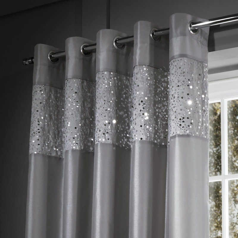 Glitzy Sequin Eyelet Curtains, Grey, 229 W  x 229 D cm