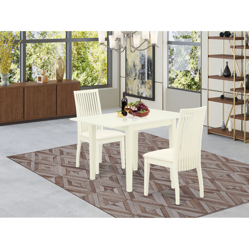 L'ensemble de 3 pièces de table de salle à manger moderne contient une table rectangulaire en bois avec Dropleaf et 2 chaises de salle à manger en lin, blanc lin