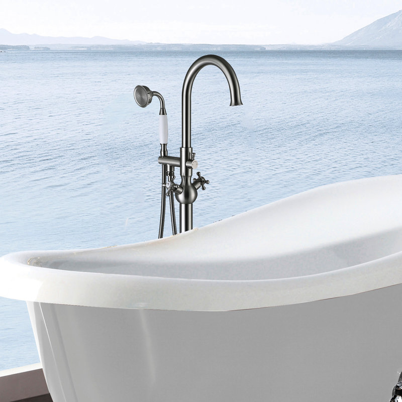 Robinet de baignoire en métal avec douche à main - Nickel brossé, finition nickel de luxe pour salle de bain,