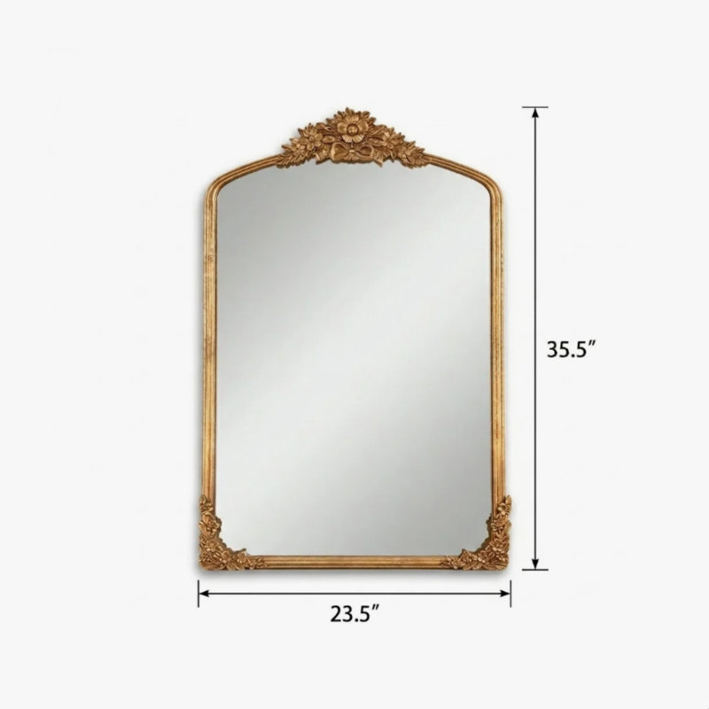 35.5" Vintage Iron Framed Gold Baroque Metal Arched Vanity Mirror For Bedroom&living Room, 36" x 24" 