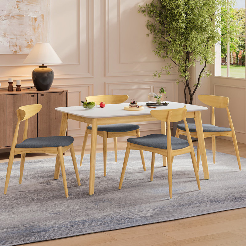 Ensemble de table de salle à manger 5 pièces, 1 table, 4 chaises, structure, dossier ergonomique, chaises rembourrées, noyer et gris anthracite