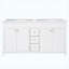 Meuble-lavabo de salle de bain blanc 58 po seulement, armoire de rangement autoportante avec 3 tiroirs à fermeture douce et 4 portes, 2 tablettes à double couche, pieds en bois massif, pour la salle de bain