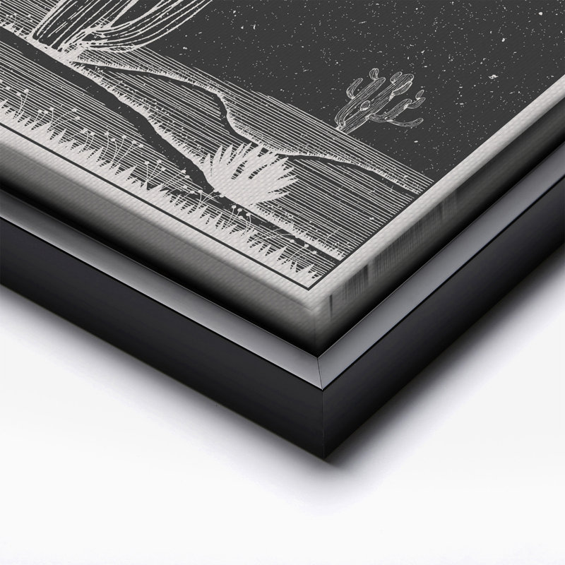 Cactus et lune, Black Framed, Canvas, 16"H x 20"W