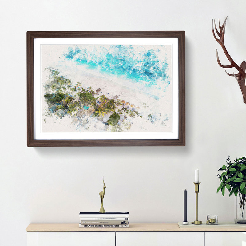 Washed Up In Tulum Mexico Watercolour - Framed Print, Walnut, 45cm H x 63cm W x 2cm D