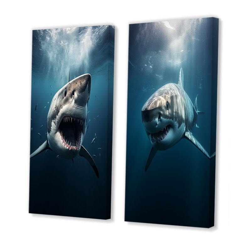 Blue Shark Apex Predator Photo - Shark Wall Decor Set Of 2, 28" H x 25" W, Wrapped Canvas