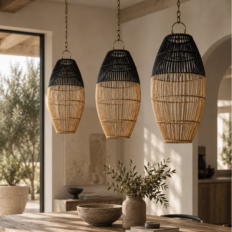20 in. H Rattan Oval Pendant Shade