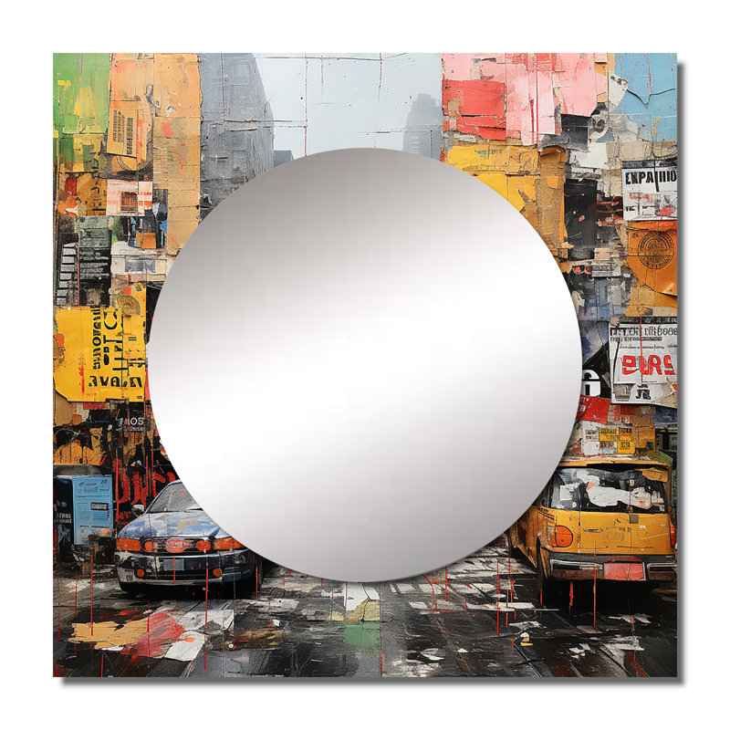 Urban Collage I - Grand miroir mural carré pour voiture / camionnette, 23 po x 23 po