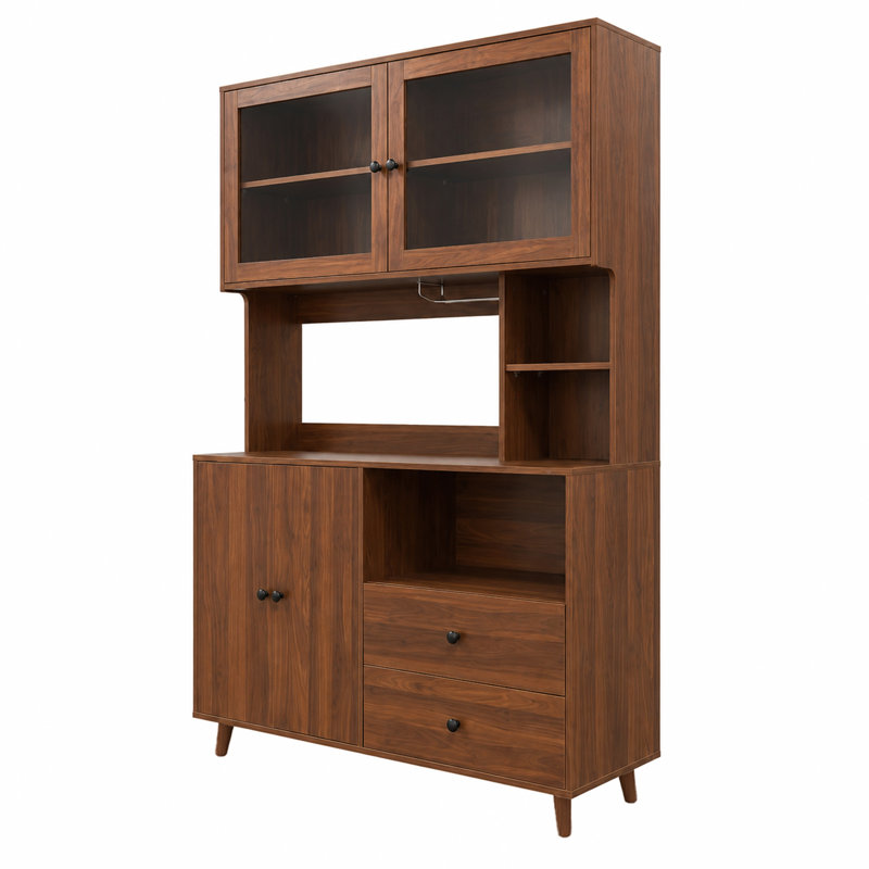 Buffet moderne avec portes vitrées, grande armoire de rangement avec support pour micro-ondes et tiroirs Modern Kitchen