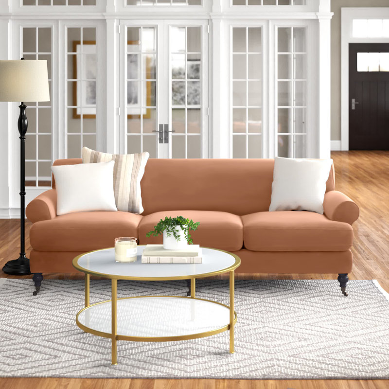 Elioenai 3 Seater Sofa, Peach Orange Velvet