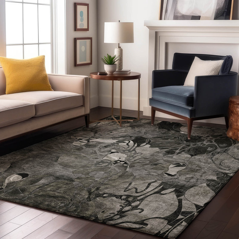 Tapis gris Cerrito AMF558 lavable à la machine de qualité supérieure, Rectangle 10 pi x 14 pi