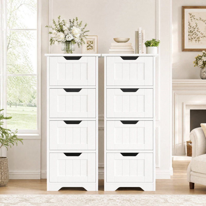 Ensemble d'armoire à linge de salle de bain autoportante en bois Hortence avec 8 tiroirs, Blanc