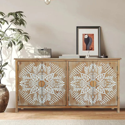 60"Wood Accent Cabinet With 4 Doors, Brown And Antique White Modern Pantry Cabinet, Wood Buffet Cabinet, Media Cabinet, Console Cabinet, Cabinet For Entryway, Living Room, Bedroom, Dining Room